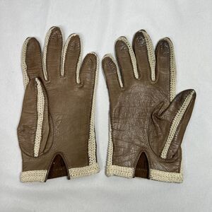 Vintage Mantessa Brown Leather gloves made in italy Size Small Cotton Forchettes